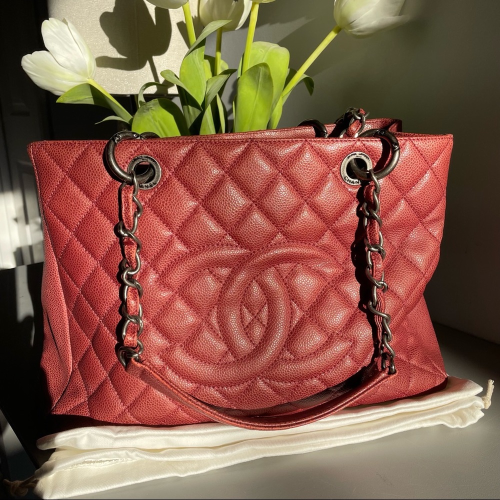 CHANEL Caviar Leather Red Grand Shopping Tote (GST) Bag